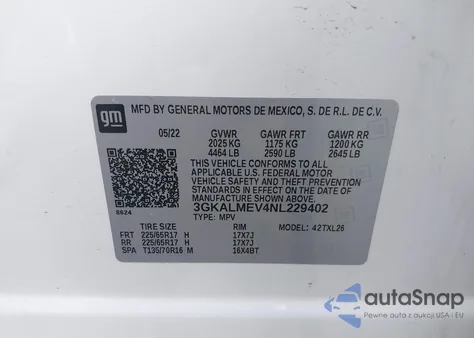 2022 GMC Terrain Fwd Sle from USA, damaged, VIN 3GKALMEV4NL229402